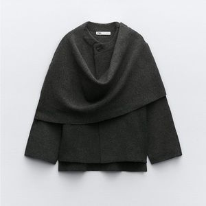Zara Crop Knit Coat With Asymmetrical Scarf
